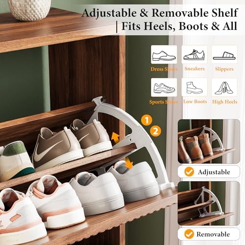 Nicetree Shoe Storage Cabinet for Entryway - 4 Flip Drawers Shoe Cabinet with Tiered Fluted Design - Slim Shoe Storage Rack with Gold Legs - Narrow Shoe Cabinet Hidden Shoe Organizer for Small Spaces - Image 5