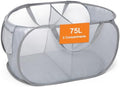 Sturdy Collapsible Laundry Baskets, Foldable Pop Up Laundry Hamper, Durable 2 Compartments Laundry Basket, Handy Pocket & Easy to Sort Clothes Hampers for Laundry, Dorm, Kids Room, Travel Grey by Bemkoo