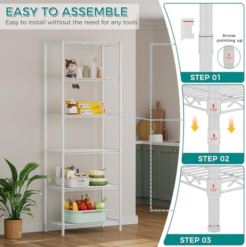 SINGAYE 6 Metal Shelves Wire Shelving Storage Shelf Adjustable Unit Pantry - Image 5