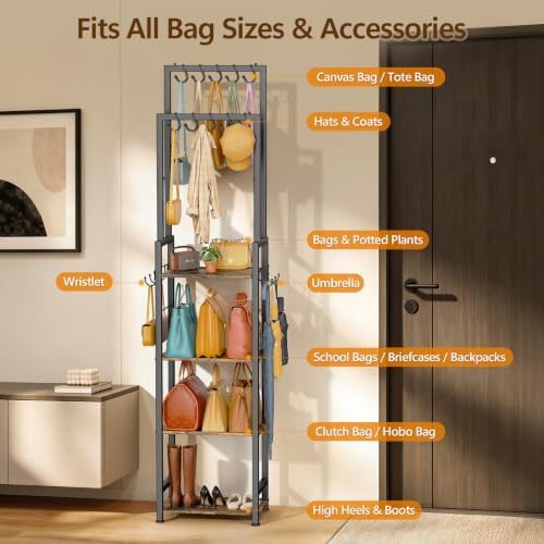 Tall Purse Organizer for Closet: 4-Tier Double Rods Purse Rack Stand,Black - Image 3