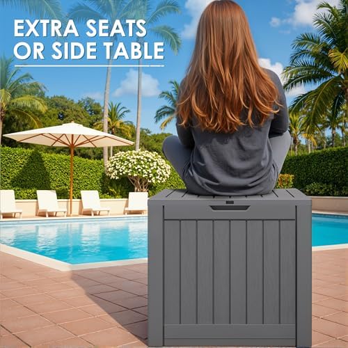 Greesum 40 Gallon Outdoor Deck Box with Lock, Resin Storage Chest, Gray - Image 5