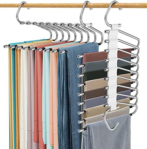 Upgrade 9 Layers Pants Hanger Space Saving Non-Slip Closet Organizer 2 Pack | Metal Space Saving Hangers Multi-Layer Multifunctional Closet Organizers Storage for Skirts Jeans Trousers(Creamy White) by Besslly