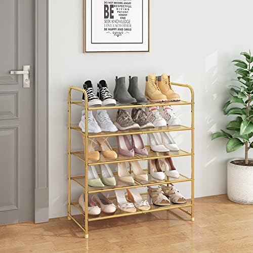 Simple Trending 5-Tier Stackable Shoe Rack, Expandable Shoe Shelf Gold - Image 2