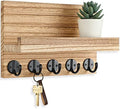 Lwenki Key Holder for Wall, Decorative Key and Mail Holder with Shelf Has Large Key Hooks for Bags, Coats – Paulownia Wood Key Hanger with Mounting Hardware (9.8”W x 6.7”H x 4.2”D) (Burnt Wood) by Lwenki