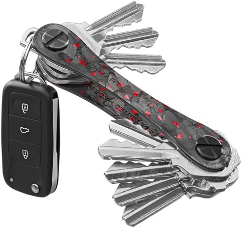 KeySmart Original Key Holder - Compact Key Organizer for Key Chain, Minimalist Clutter-Free EDC Keychains Key Ring, Red Forged Carbon Fiber, 14 Keys by KeySmart