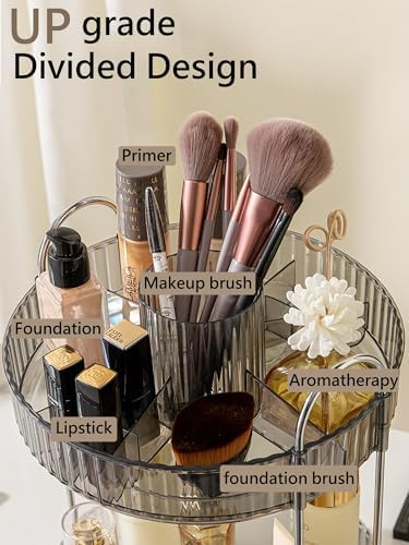 Asayuee 360 Rotating Makeup Organizer,3 Tier Large Capacity Make Up Organizers and Storage,Skincare Perfume Vanity Organizers,Bathroom Cosmetics Storage Organizer Countertop(Grey) - Image 2