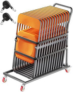 VEVOR Folding Chair Rack, 300 LBS Capacity, L-Shape Vertical Placement Chair Cart for 25 Chairs, Heavy-Duty Metal Chair Storage Dolly with Rubber Wheels, Multi-Function Chair Holder, Matte Black by VEVOR