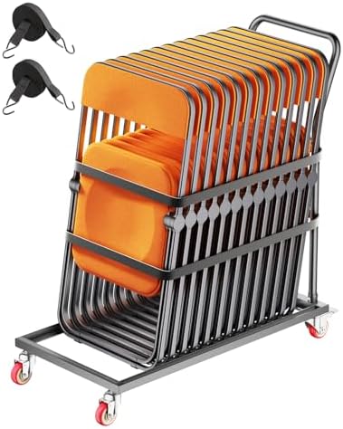 VEVOR Folding Chair Rack, 300 LBS Capacity, L-Shape Vertical Placement Chair Cart for 25 Chairs, Heavy-Duty Metal Chair Storage Dolly with Rubber Wheels, Multi-Function Chair Holder, Matte Black by VEVOR