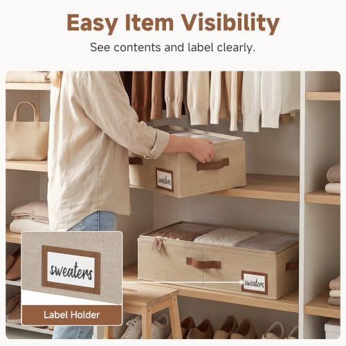 StorageWorks 5 Inch Low Profile Under Bed Storage Containers with Clear Lid | Reinforced Structure, Resists Sagging, Handles & Label Holder, Foldable Stackable Closet Storage for Clothes, Blankets, Toys - Image 3