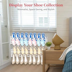 2 Pack Wall Mounted Shoe Rack for Narrow Spaces, Hanging Shoe Rack Holds 16 Pairs, 17"-30"Adjustable Heavy Duty Wall Shoe Storage with 4 Storage Hooks, Space Saving for Closet Entryway Door, White - Image 5