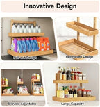 Bamboo Undersink Organizer Storage - 2-Tier Cabinet Shelf with Adjustable Levels, Under Sink Storage Slide Out for Cabinet Pantry Kitchen Bathroom (Natural, 2 Packs) - Image 2