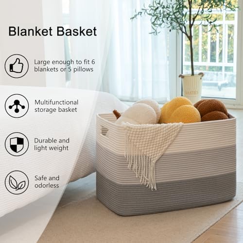 OIAHOMY Blanket Basket Laundry Basket Dog Toy Basket 108L Gradient Grey - Image 6