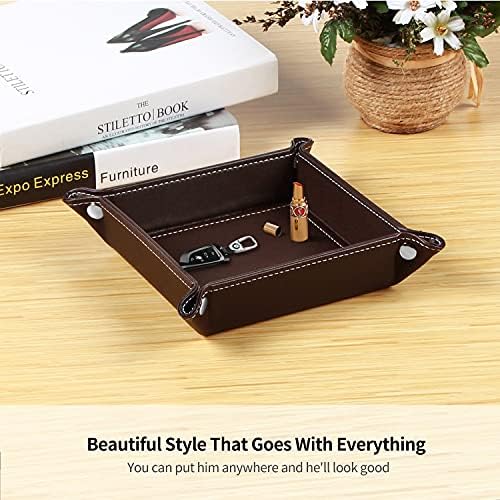 YAPISHI Valet Tray Leather Catchall Jewelry Tray Dice Box Bedside Tray Key Phone Coin Change Watches and Candy Holder Sundries Entryway Tray - Image 5