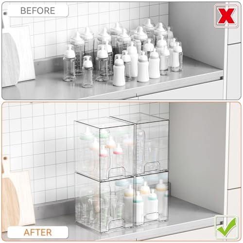 Yieach 2 Pack Clear Stackable Storage Drawers,7.6" H Baby Bottle Organizer,Acrylic Drawer Containers for Cosmetics,Skincare,Beauty Products,Cabinet,Vanity,Kitchen,Under Sink and Bathroom Storage Bins - Image 4