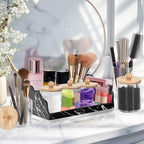 TuCao Marble Bathroom Countertop Organizer, Toothbrush Holders for Bathroom with 3PCS Qtip Holder Dispenser and Toothpaste Holder Drainage for Bathroom Accessories Organization Counter Vanity Storage - Image 2