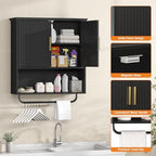 Wall Mounted Cabinet with Towel Bar & Shelves for Kitchen Bathroom - Image 5