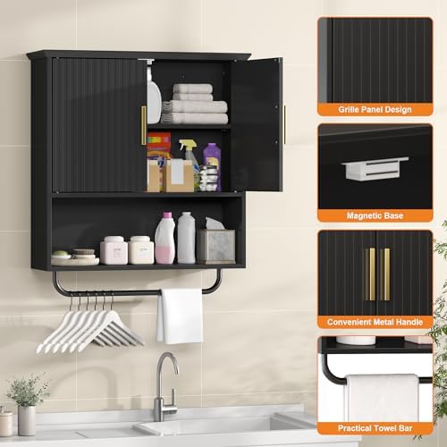 Wall Mounted Cabinet with Towel Bar & Shelves for Kitchen Bathroom - Image 5