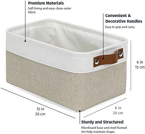 OrganiHaus 12x8in Canvas Storage Baskets, 3 Pack - Fabric Bins for Shelves - Image 2