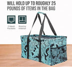 Extra Large Utility Tote Bag - Oversized Collapsible Reusable Wire Frame Rectangular Canvas Basket With Two Exterior Pockets For Beach, Pool, Laundry, Car Trunk, Storage - Paisley Blue - Image 5