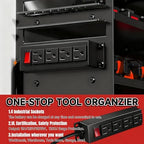 33" W Power Tool Organizer with Charging Station, 4 Layers Heavy Duty Metal Tool Storage Rack Wall Mount 8 Cordless Drill Holder with 4 Power Strip, Battery Organizer for Garage, Workbench,Tool Room - Image 2