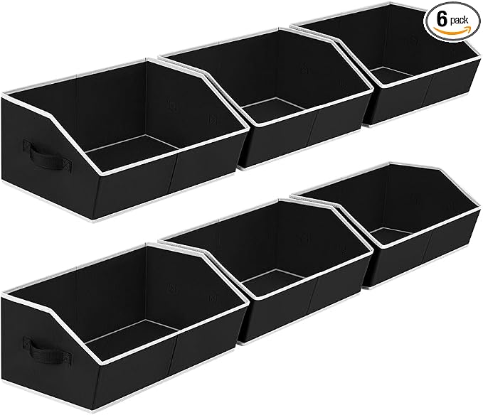 Homsorout Cube Storage Bins - 6 Pack Trapezoid Storage Bins, Closet Organizers and Decorative Storage, Storage Baskets with Handle, Large Storage Basket for Home, Black by Homsorout