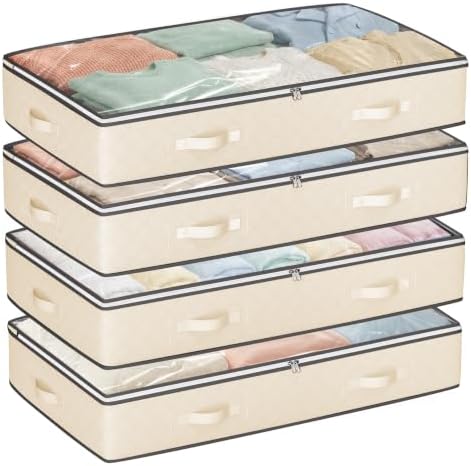 Budding Joy 95L Underbed Storage Containers, 4 Pack Closet Organizers Beige | Underbed Storage Bags for Blankets, Towels, Comforter, Sweaters, Linen Sheets, Wrapping Paper by BuddingJoy-BuildaJoyfulLifeforYou