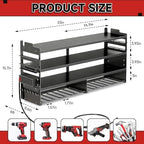 33" W Power Tool Organizer with Charging Station, 4 Layers Heavy Duty Metal Tool Storage Rack Wall Mount 8 Cordless Drill Holder with 4 Power Strip, Battery Organizer for Garage, Workbench,Tool Room - Image 6