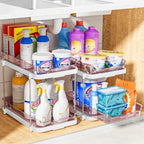 Delamu 2-Tier Multi-Purpose Bathroom Under Sink Organizers and Storage, Stackable Kitchen Pantry Organization, Pull Out Medicine Cabinet Organizer with Movable Dividers, Light Pink, 2 Pack - Image 4