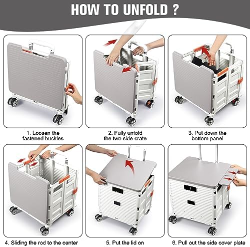 FELICON SELORSS Folding Utility Cart Portable Rolling Crate Handcart-White - Image 5