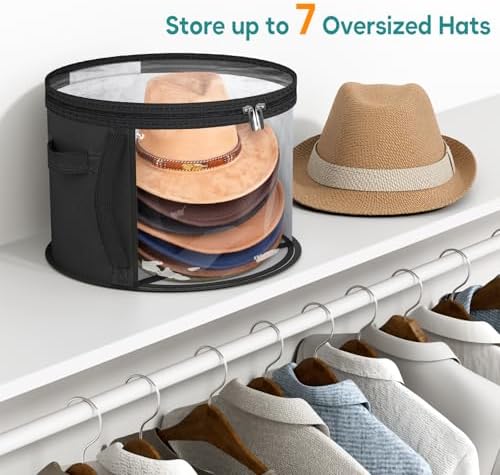 AOODA Oversized Clear Hat Storage Bag for Women, Holds up to 7 Caps Cowboy Hat Organizer for Closet, Wide Brims Hat Case with Carrying Handles (Black) - Image 2
