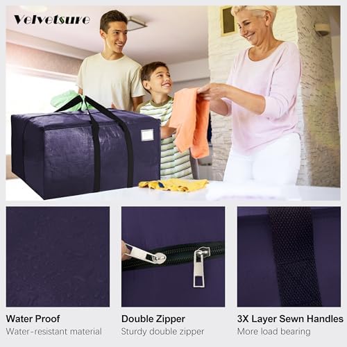 VELVETSURE 12 Pack Heavy Duty Extra Large Moving Bags W/Backpack Straps - Strong Handles & Zippers, Storage Totes For Space Saving, Fold Flat, Alternative to Moving Box and Storage Bin, Blue - Image 3