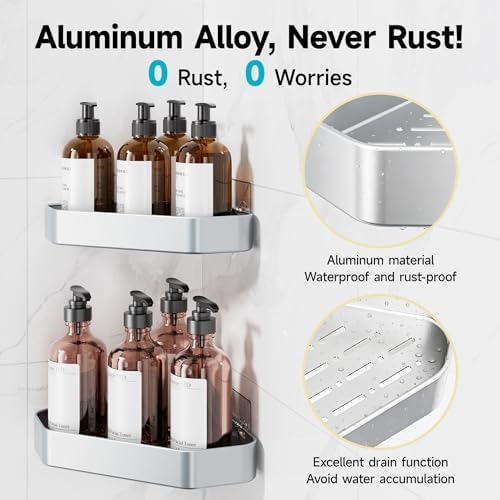 Veken Aluminum Corner Shower Caddy 4-Pack, Never Rust&Large Capacity,Silver - Image 2