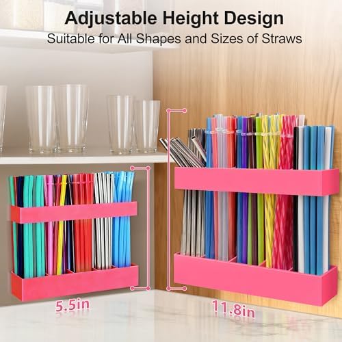 9.5” Large Acrylic Straw Holder for Cabinet Door, Adjustable Two-Part - Image 2