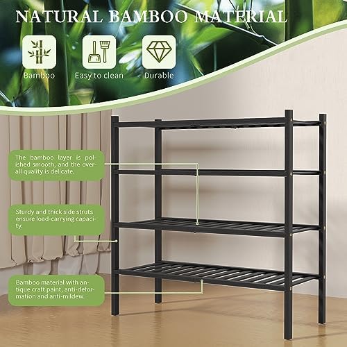 ROMGUAR CRAFT 4 Tier Bamboo Shoe Rack for Closet Free Standing Wood Shoe Shelf for Entryway Small Space Stackable 27"x11"x26" (Black) - Image 6