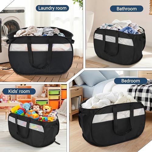 100L Collapsible Laundry Baskets, Foldable Dual Handle Laundry Hamper Black - Image 7