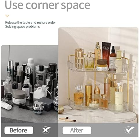 INVSSENE Corner Bathroom Countertop Organizer, Vanity Trays for Counter, Makeup Organizers, Perfume Tray, Kitchen Spice Rack, (Clear, 2 Tiers) - Image 3