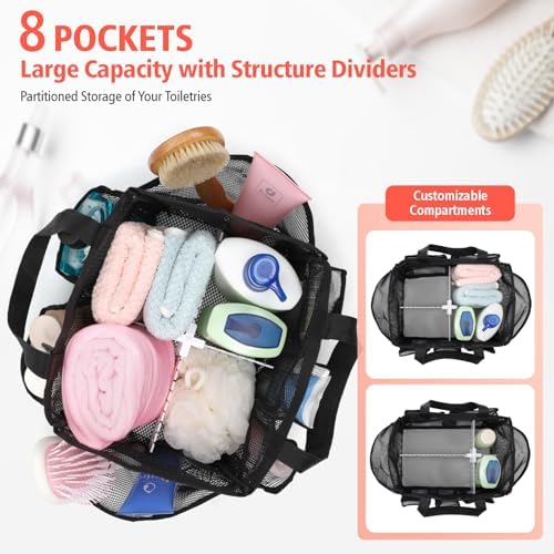 Mesh Shower Caddy Portable with Dividers - 2-Handle Shower Bag for Dorm - Image 2