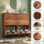 Nicetree Shoe Storage Cabinet for Entryway - 4 Flip Drawers Shoe Cabinet with Tiered Fluted Design - Slim Shoe Storage Rack with Gold Legs - Narrow Shoe Cabinet Hidden Shoe Organizer for Small Spaces - Image 6