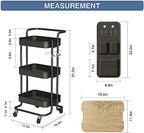 DTK 3 Tier Metal Utility Rolling Cart with Table Top and Side Bags, Tray Storage Organizer Wheels, Art Craft 4 Hooks for Kitchen Bathroom Office Living Room (Black) - Image 6