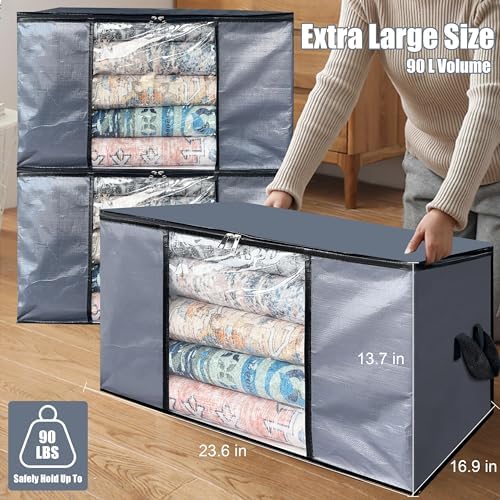 Cosy Family 12 Pack 90L Heavy Duty Extra Large Moving Bags with Reinforced Handle - Strong Handles & Zippers, Storage Totes For Space Saving, Fold Flat, Alternative to Moving Box, Grey - Image 6