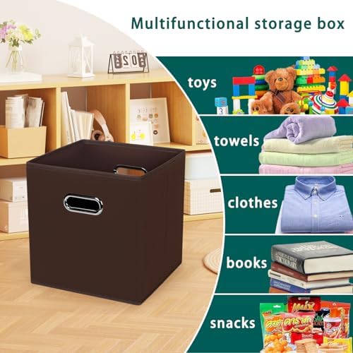 Black Foldable Storage Cubes Bins, Fabric Storage Box Cubes Organizer Baskets with Dual Handles for Home Organizer,Set of 3,(Coffee) - Image 3