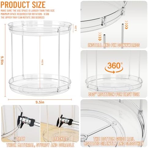 Yieach Clear 360 Rotating Bathroom Counter Organizer,2 Tier Spinning Perfume Organizer and Makeup Tower for Lotion,Hair,Face Skincare Beauty Products,Tiered Lazy Susan and Makeup Organizers for Vanity - Image 3