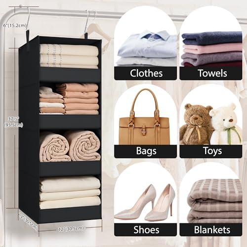 GRANNY SAYS 4-Shelf Hanging Organizer, Wall Mount, Fabric, 1-Pack | 44 lb Capacity, No-Sag Support, Keeps Clothes Neat, Folds Flat, Fits RV, Dorm & Small Closets - Image 5