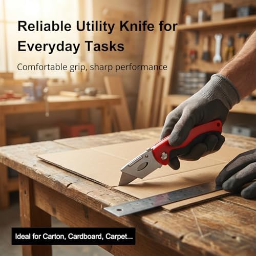 (2-Pack) Box Cutter with 10 Extra Blades, Heavy Duty Folding Utility Knife for Cardboard, Carton, Carpet Cutting, Anti-slip Rubber & ABS Handle, Quick Replace Blade - Image 2