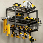 YYR Heavy Duty Power Tool Organizer Wall Mount, Cordless Drill Hanger Storage Rack, Battery Tools Holder with Charging Station Shelf for Garage Organization, Workshop, Pegboard, Shed - 16 Inch 4 Slots by YYR
