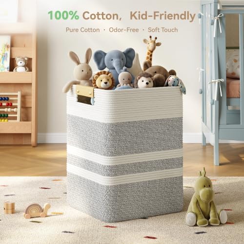 Nunsino 90L Laundry Basket, Cotton Rope Laundry Hamper with Leather Handles - Image 4