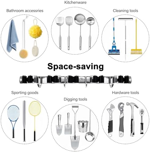 2 Packs 5 Racks and 4 Hooks Mop and Broom Holder Wall Mount - Image 4
