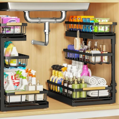 Under Sink Organizer and Storage for Bathroom and Kitchen - 2 Pack 3 Tier by Aekenr