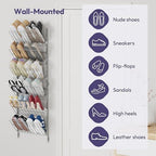 SWTYMIKI Over the Door Shoe Organizer - Adjustable 6 Tier Hanging Shoe Rack Organizer, Metal Heavy Duty Behind Door Storage or Wall Mount Shoes Shelf for Flats, Heels, Sneakers, Boots, Silver - Image 4