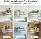 PUSDON Mesh Shower Caddy Wall Mount, Heavy Duty Adhesive Bathroom Shelf Organizer, Rustproof Floating Spice Rack for Kitchen Pantry, Holds 50 LBS, Multi-Purpose Storage White-2 Packs (Netting) - Image 4